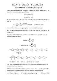 Illustration Of Hcr S Rank Or Series Formula Applied On Permuation Of Alphabetic Words Numbers Showing Its Application In Algebra Word Form Lettering Words