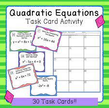 Quadratic Equations Task Card Activity Quadratics Solving Quadratic Equations Quadratic Equation