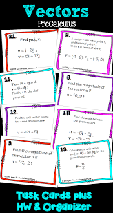 Vectors End Of Unit Task Cards Quiz Hw Graphic Organizer Distance Learning Ap Calculus High School Math Precalculus