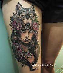 I Finally Finished This Last Weekend In Laval Art Tattoo Ink Illustration Neotraditional Neotrad Girl Wolf H Wolf Girl Tattoos Wolf Tattoos Tattoos