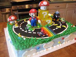 Mario kart birthday cake i made this cake for a 7 yr olds birthday. Super Mario Cake Mario Birthday Cake Mario Kart Cake Mario Cake