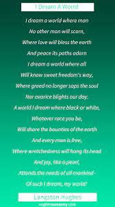 I Dream A World Poem By Langston Hughes Read The Summary And Analysis Langston Hughes Poems Langston Hughes Poems