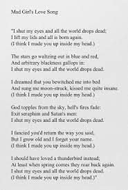 Mad Girl S Love Song Sylvia Plath Plath Poems Poetry Inspiration Sylvia Plath Poems