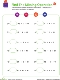 Parentheses First Find The Missing Operation 1 Worksheet Education Com Order Of Operations Pre Algebra Pre Algebra Activities