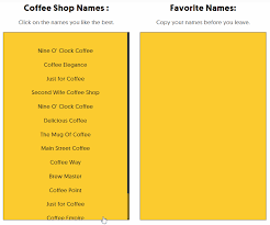 Coffee Shop Name Generator Generate Coffee Shop Name Ideas Coffee Shop Names Shop Name Ideas Coffee Shop