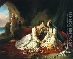 Byron As Don Juan With Haidee 1831 Painting By Alexandre Marie Colin Reproduction 1st Art Gallery Painting Reproductions Lord Byron Art