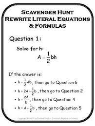 Rewrite Literal Equations Formulas Scavenger Hunt Digital Distance Learning Literal Equations Equations Solving Linear Equations
