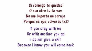 Si conmigo te quedas, o con otro tu te vas no me importa un carajo, porque se que volverás. Escapate Conmigo English Translation Wisin Ft Ozuna Escpate Conmigo Fran Tinoco Acapella