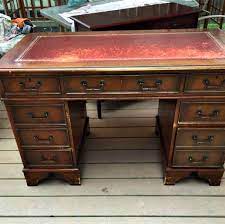 Executive Desk With Damaged Leather Top Gets A Makeover Antique Desk Makeover Leather Top Writing Desk Leather Top Desk