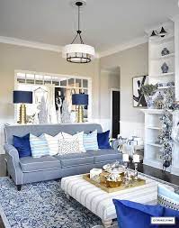 Christmas Home Tour Living Room With Blue White And Gold Blue Living Room Decor Gold Living Room Gold Living Room Decor