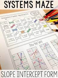 Solving Systems Of Equations Maze Slope Intercept Form Solve By Graphing Systems Of Equations Teaching Algebra 8th Grade Math