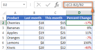 Excel Formula To Calculate Percent Change Between 2 Columns Excel Formula Excel Microsoft Excel