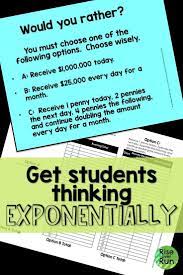 I Love This Intro To Exponential Functions Would You Rather Have One Million Dollars Or A Pe Exponential Functions Introduction Activities Algebra Activities