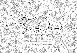 Printable chinese new year coloring page to print and color for free. New Year 2020 Rat And Festive Objects Image For Calendar Coloring Pages Printable