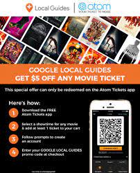 13 atom tickets coupons now on retailmenot. Google Local Guides Get 5 Off A Ticket To Any Movie For A Limited Time Atom Tickets Your Ticket To More Atom Your Ticket To More