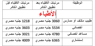 جدول مرتبات الأطباء والصيادلة وأطباء الأسنان وأطباء التمريض وأطباء العلاج الطبيعي وفنيو التمريض ومرتبات الفنيون الصحيون بعد تطبيق الكادر في مصر يناير 2014