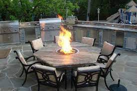 Take a look at these general sizing guidelines for a patio designed for a bistro set, dining table for four to six people, fire pit, backyard grill or multiple use areas. Pleasant Outdoor Dining Table With Fire Pit The Landscape Design Gas Fire Pits Outdoor Fire Pit Table And Chairs Fire Pit Furniture