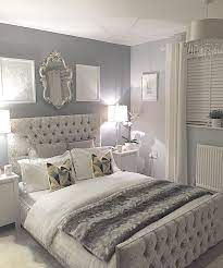I Love That Headboard And The Color Of The Room Not The Faux Fur Blanket Though Grey Bedroom Design Bedroom Decor Silver Bedroom
