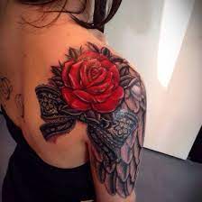 Red Rose And Lace Ideas For Tattoos Lace Tattoo Design Lace Tattoo Chest Piece Tattoos