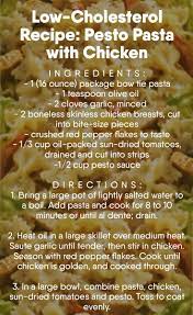 This lively vegetarian pasta dish contains no added fat or oil, is low in cholesterol, and is good hot or cold. Low Cholesterol Recipe Pesto Pasta With Chicken Low Cholesterol Recipes Heart Healthy Recipes Cholesterol Pesto Chicken Pasta