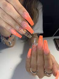 Neon orange mermaid effect nail art glitter powder for varnish, acrylic & gel 05. Pin By Elenaaaa On Nails Makeup Orange Acrylic Nails Orange Nails Yellow Nails