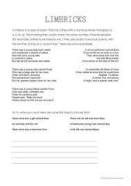 Limericks English Esl Worksheets Limerick Limerick Poem Limerick Examples