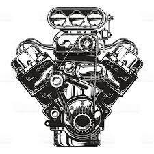 Isolated Monochrome Illustration Of Car Engine On White Background Custom Baggers Car Engine Car Tattoos