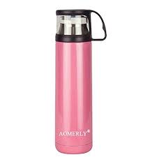 Aomerly Coffee Thermos Vacuum Flask Stainless Steel Sport Water Bottle With Handle Vacuum Cup 18oz Pink For Fancy Water Bottles Flask Stainless Steel Bottle