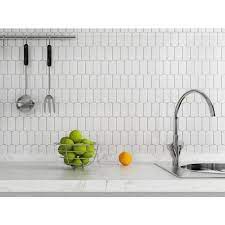 White Offset Picket Porcelain Mosaic 12 X 12 100465293 Floor And Decor Porcelain Mosaic White Kitchen Backsplash Kitchen Backsplash Designs