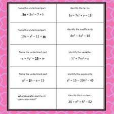Identifying Parts Of An Expression And Combining Like Terms Flash Cards 30 Cards Total Meant To Be Copied Ba Combining Like Terms Like Terms Math Expressions