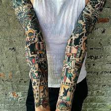 How Incredible Are These Traditional Sleeves Artist Unknown Tattooinspiration Traditionaltattoo Americant Traditional Tattoo Sleeve Sleeve Tattoos Tattoos