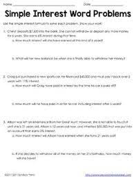 Simple Interest Word Problems Worksheet Word Problem Worksheets Simple Interest Simple Word Problems