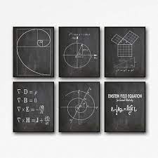 Math Poster Set Of 6 Math Prints Fibonacci Golden Spiral Etsy In 2021 Math Poster Einstein Math
