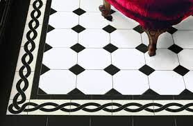 Victorian Floor Tiles The York Pattern In Black And White With A Plymouth Border Plymouth Corner White Mosaic Floor Tile Marble Flooring Design White Floors