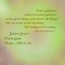 James Joyce Finnegans Wake 108 8 10 Now Patience And Remember Patience Is The Great Thing And Above All Things James Joyce Finnegans Wake Irish Quotes