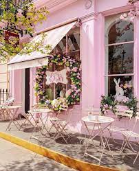 Andie Books Travel Lifestyle On Instagram Happy Easter Everyone Since I Couldn T Make It To Peggypors Pink Cafe Cafe Interior Design Coffee Shop Design