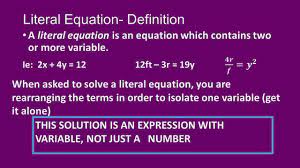 Solving Literal Equations 1 11 16 Advanced Algebra Trig Ppt Download