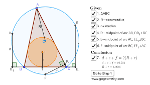 Igs Dynamic Geometry 1469 Triangle Circumradius Inradius Midpoints Arcs Sum Of Distances Step By Step Illustration Geog Geometry Triangle Abc Midpoint
