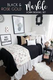 Black Rose Gold Marble Dorm Bedding Set Dorm Bedding Sets Dorm Room Inspiration White Dorm Room
