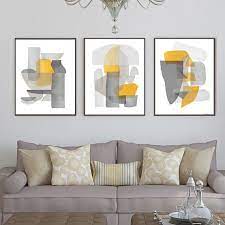 Abstract Set Of 3 Gray Yellow Wall Art Geometric Poster Living Room Decor Shapes Art Downloadable Prints Pastel Art Three Prints Modern Art Yellow Wall Art Living Room Decor Yellow And