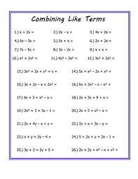 Combining Like Terms Worksheet Education Com Combining Like Terms Like Terms Algebra Worksheets