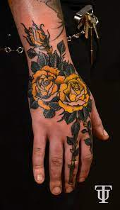 Tattoo Yellow Roses Neo Traditional January 30 2012 Traditional Hand Tattoo Neo Traditional Tattoo Traditional Rose Tattoos