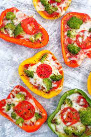 Low Carb Gefullte Pizza Paprika Mit Brokkoli Und Tomaten Vegetarisch Rezept Gesunde Vegetarische Rezepte Vegetarisch Vegetarische Rezepte