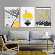 Modern Nordic Abstract Wall Art Cute Black Yellow Grey Fine Art Canvas Prints Nordicwallart C Wall Art Living Room Picture Wall Living Room Living Room Paint