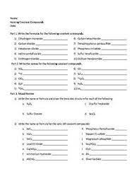 One Page Worksheet That Practices Writing The Formula Of A Covalent Compound Then Naming Covalent Compounds A Writing Practice High School Chemistry Writing