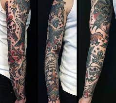 60 Traditional Tattoo Sleeve Designs For Men Old School Ideas Traditional Tattoo Sleeve Traditional Tattoo Old School Tattoo Sleeve