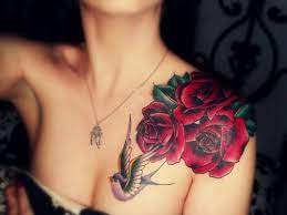 Shoulder Roses With Sparrow Great Idea For Add On For My Wings Shoulder Tattoos For Women Upper Shoulder Tattoo Rose Tattoos