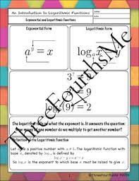 Introduction Of Logarithmic Functions Scaffolded Notes Logarithmic Functions Scaffolded Notes Exponential Functions
