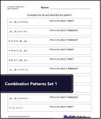 These Are Great Number Pattern Worksheets With Combinations Of Addition And Subtraction Rules Pattern Worksheet Number Patterns Math Facts Addition