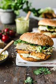Grilled Vegan Caesar Salad Tofu Burger With Garlic Oil My Berry Forest Tofu Burger Vegan Caesar Vegan Caesar Salad